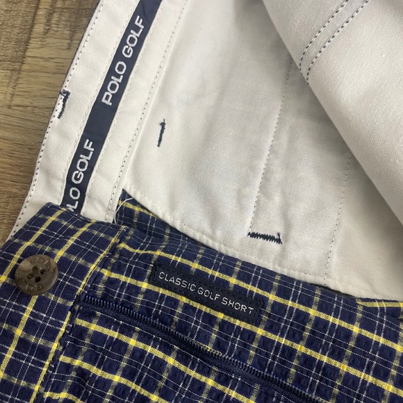 Polo Golf Ralph Lauren Classic Fit Crest Plaid Shorts Mens 34 Navy Double Pleat - Picture 5 of 8